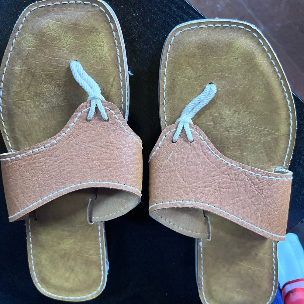 Mexican Mens Sz. 12 Sandals Custom Tan Real Leather Great Condition Rope Thong